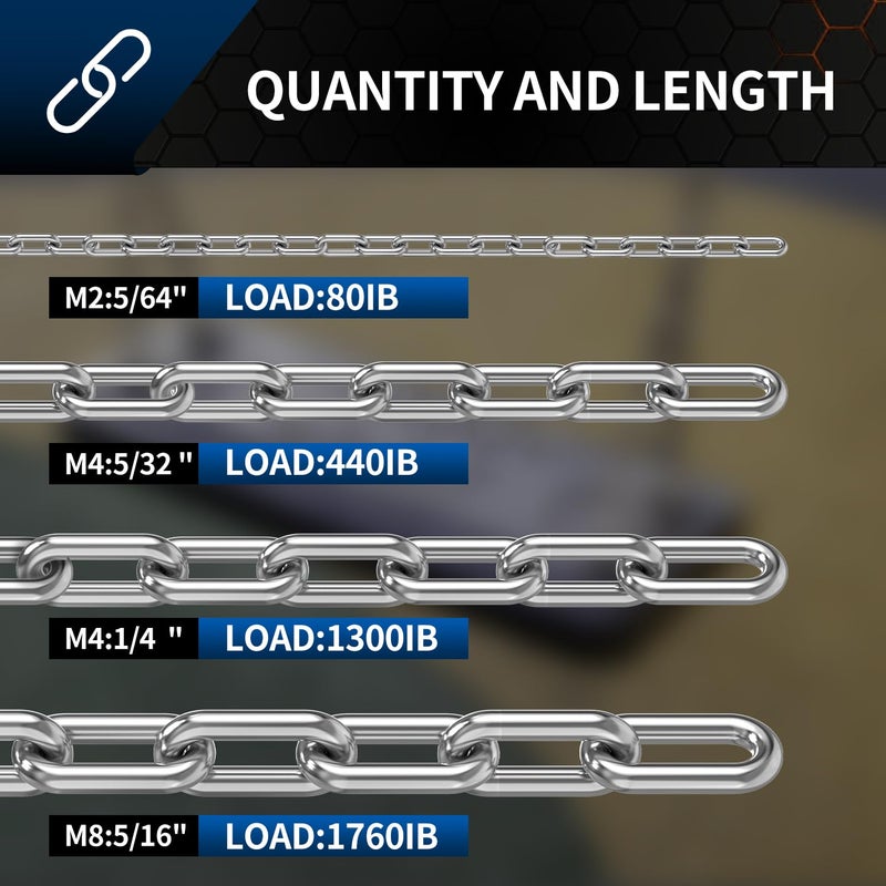 Fetoatar Stainless Steel Link Chain, 304 Stainless Steel Link Proof Coil Chain Heavy Duty Chains Hanging Safety Chain for Swing Plants Anti-Theft - Image 4